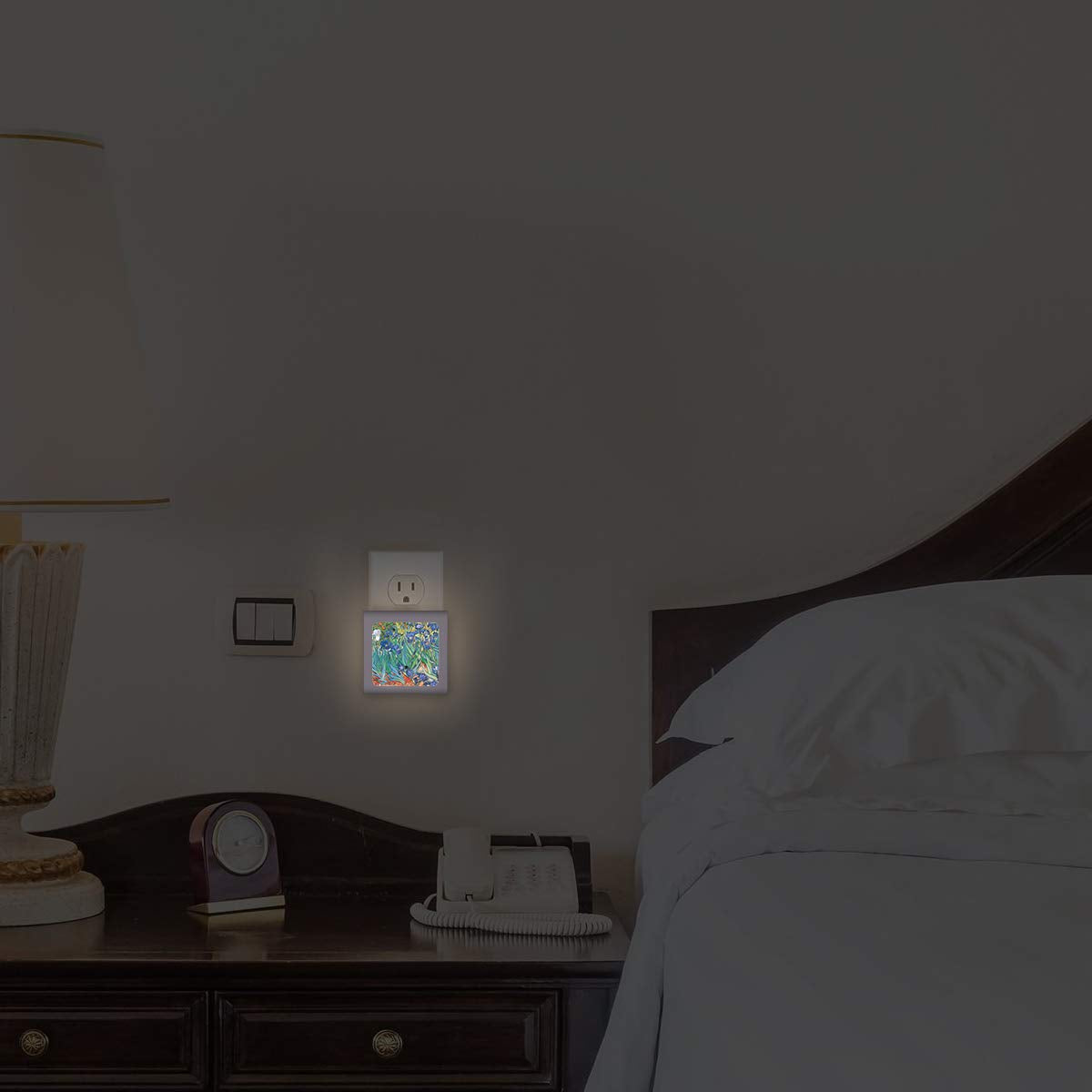 Plug In Dimmable Led Night Light With Dusk To Dawn Auto Sensor, Adjustable Brightness, Warm Light, Auto On-Off Nightlight For Bathroom, Hallway, Nursery, Bedrooms - Van Gogh: Irises