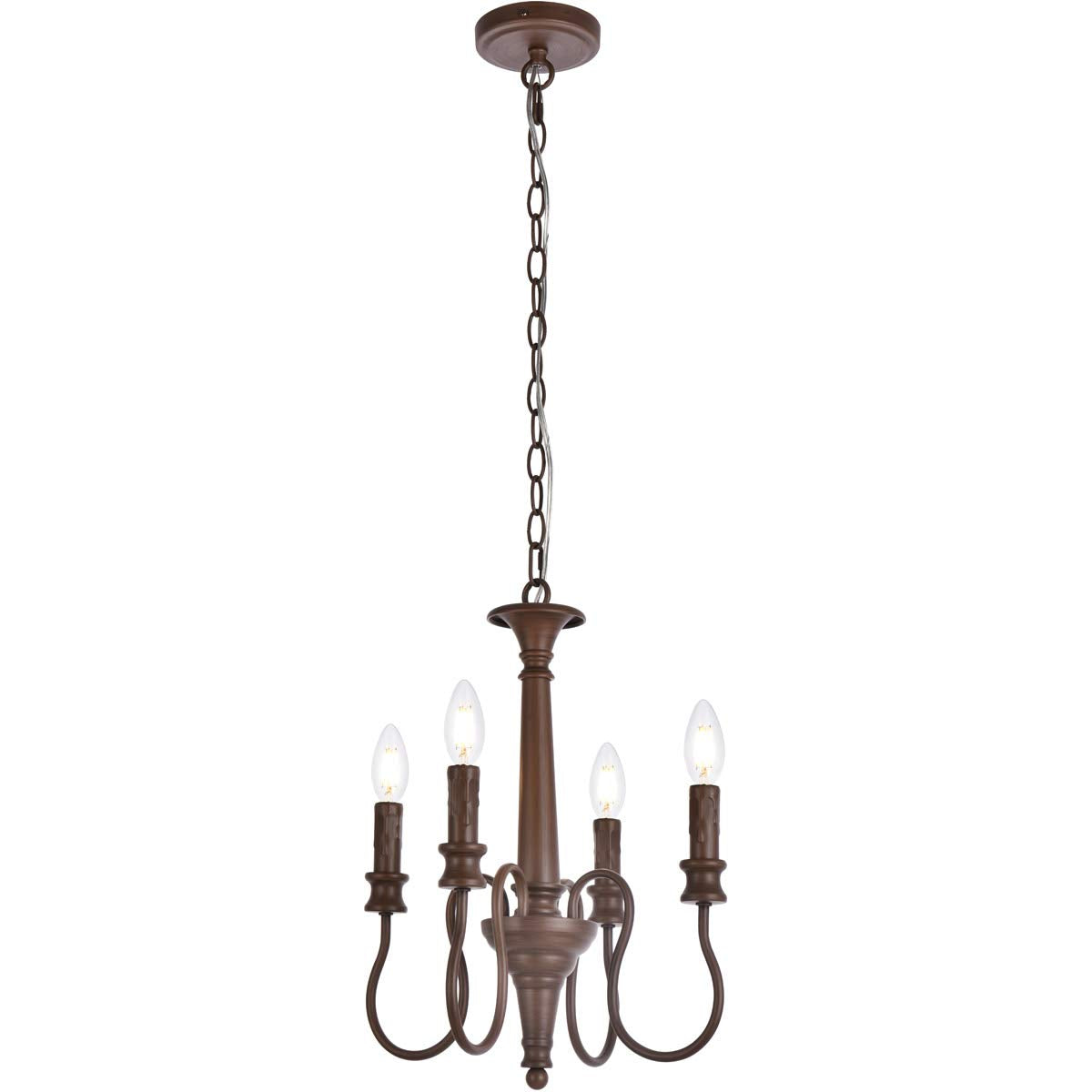 Elegant Lighting Living District Flynx 4-Light Mid-Century Metal Pendant in Weathered Oak