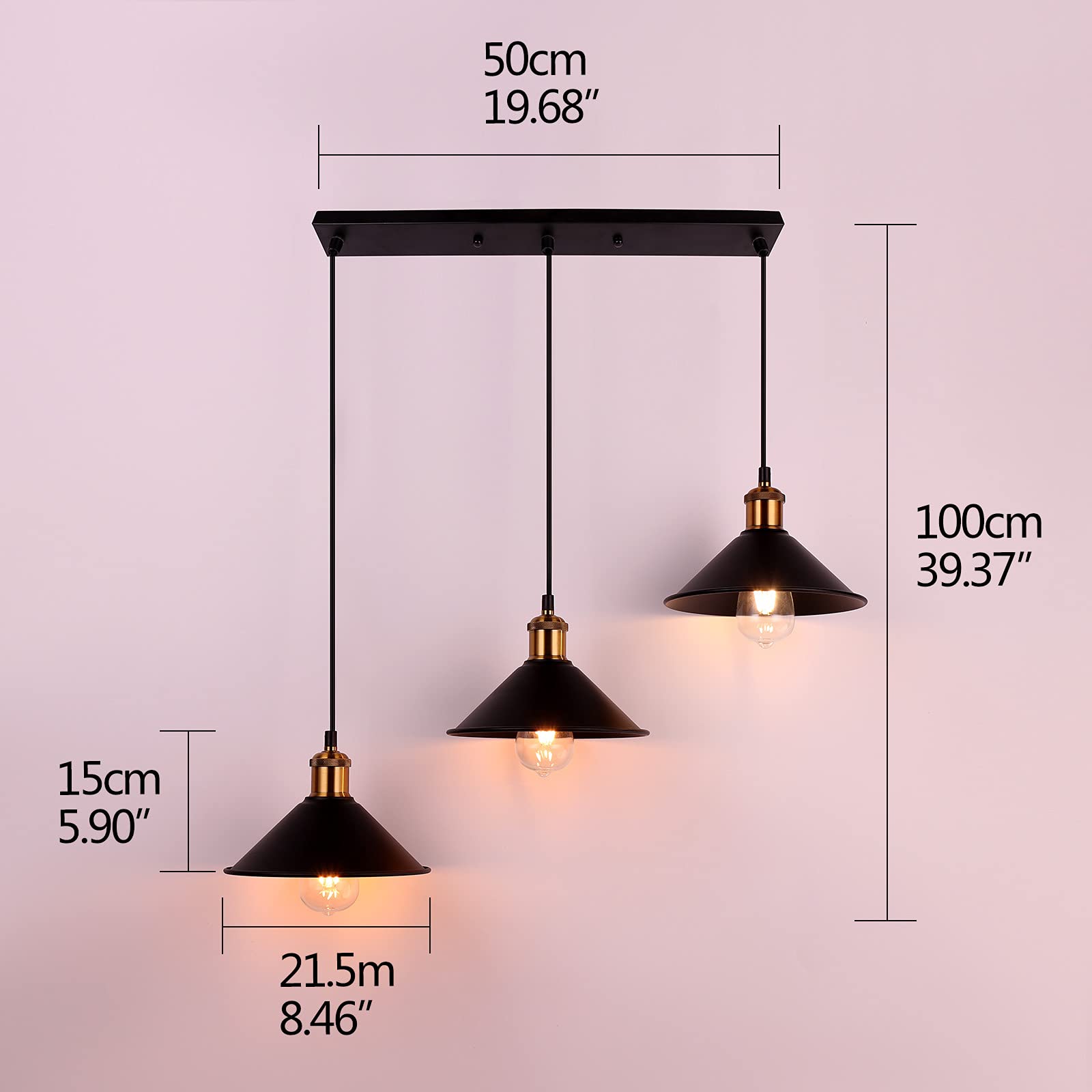 FIRVRE Industrial Pendant Light Metal Vintage Adjustable Fixture E26 Black