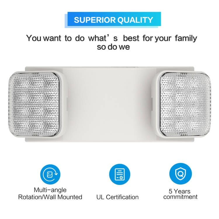 Exitlux 1 Pack Led Emergency Lighting Fixture With 2 Led Heads-Hardwired Adjustable White Commercial Emergency Lights With Batte