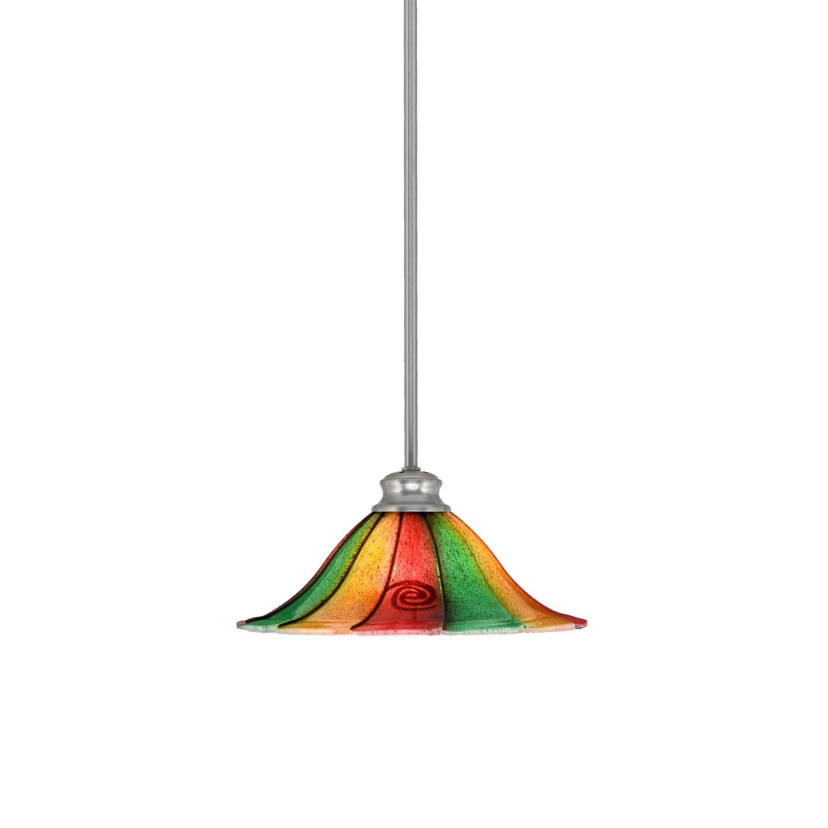 Toltec Lighting Stem Pendant with Hang Straight Swivel Shown in Brushed Nickel Finish with 14&quot; Mardi Gras Glass