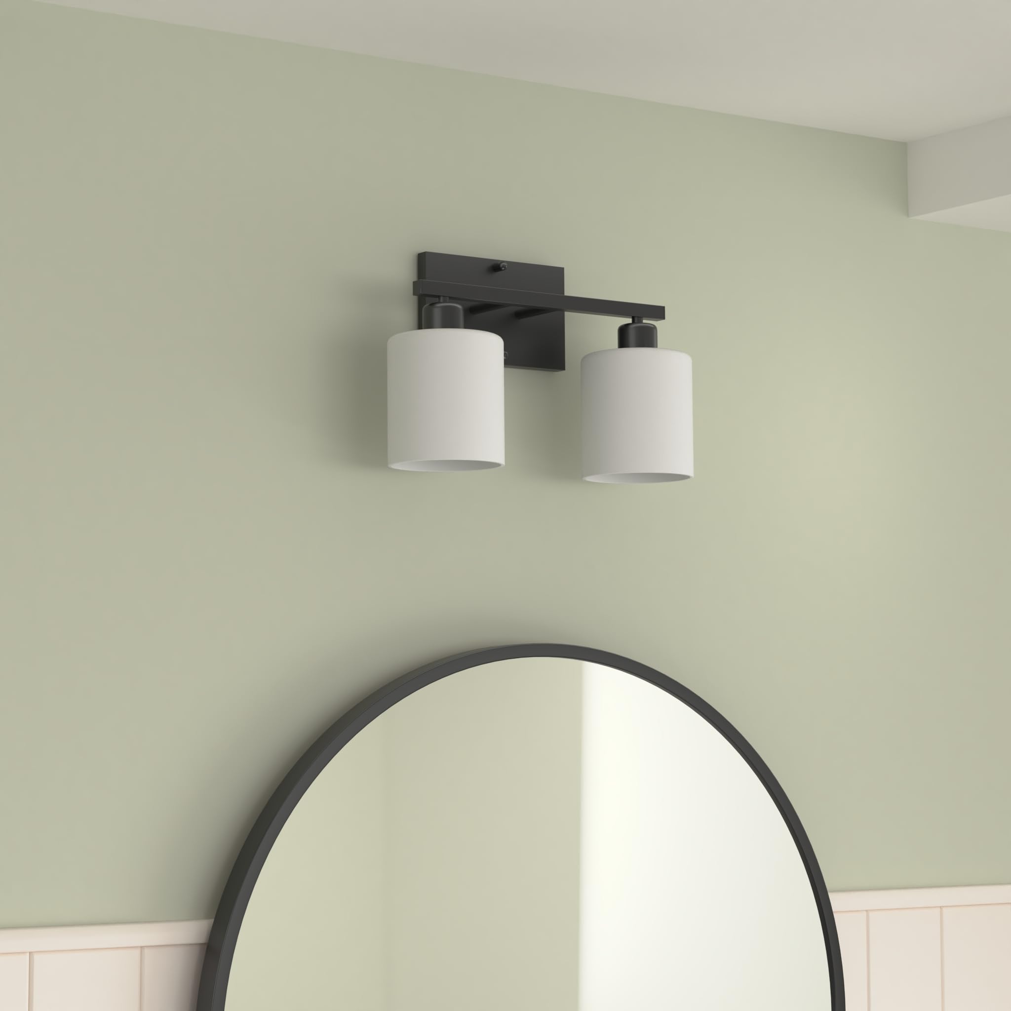 Dekang Bathroom Light Fixtures - 2-Light Matte Black Vanity Sconces with Milky White Glass Shades, Model AB123456MX