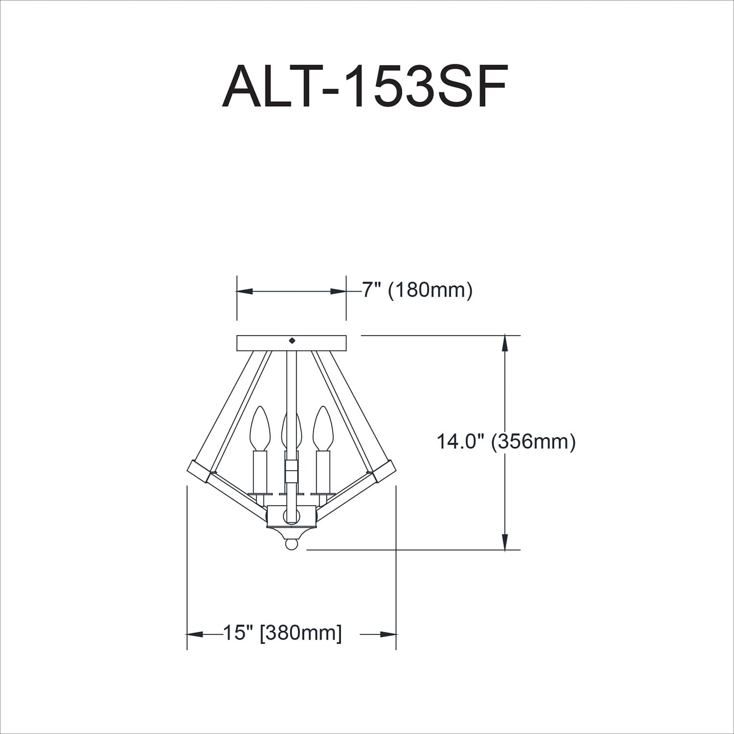 Dainolite 3 Light Semi-Flush Mount, Incandescent, Matte Black, Model ALT-153SF-MB, Clear Acrylic