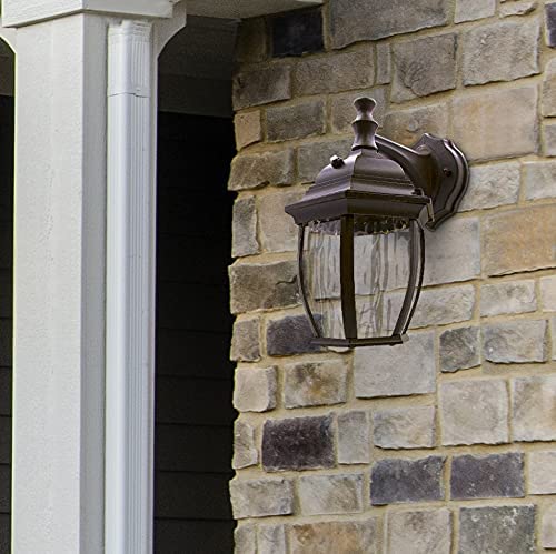 Maxxima Led Outdoor Wall Light - Features Clear Water Glass, 3000K Warm White, 580 Lumens, Dusk To Dawn Photocell Light Sensor,