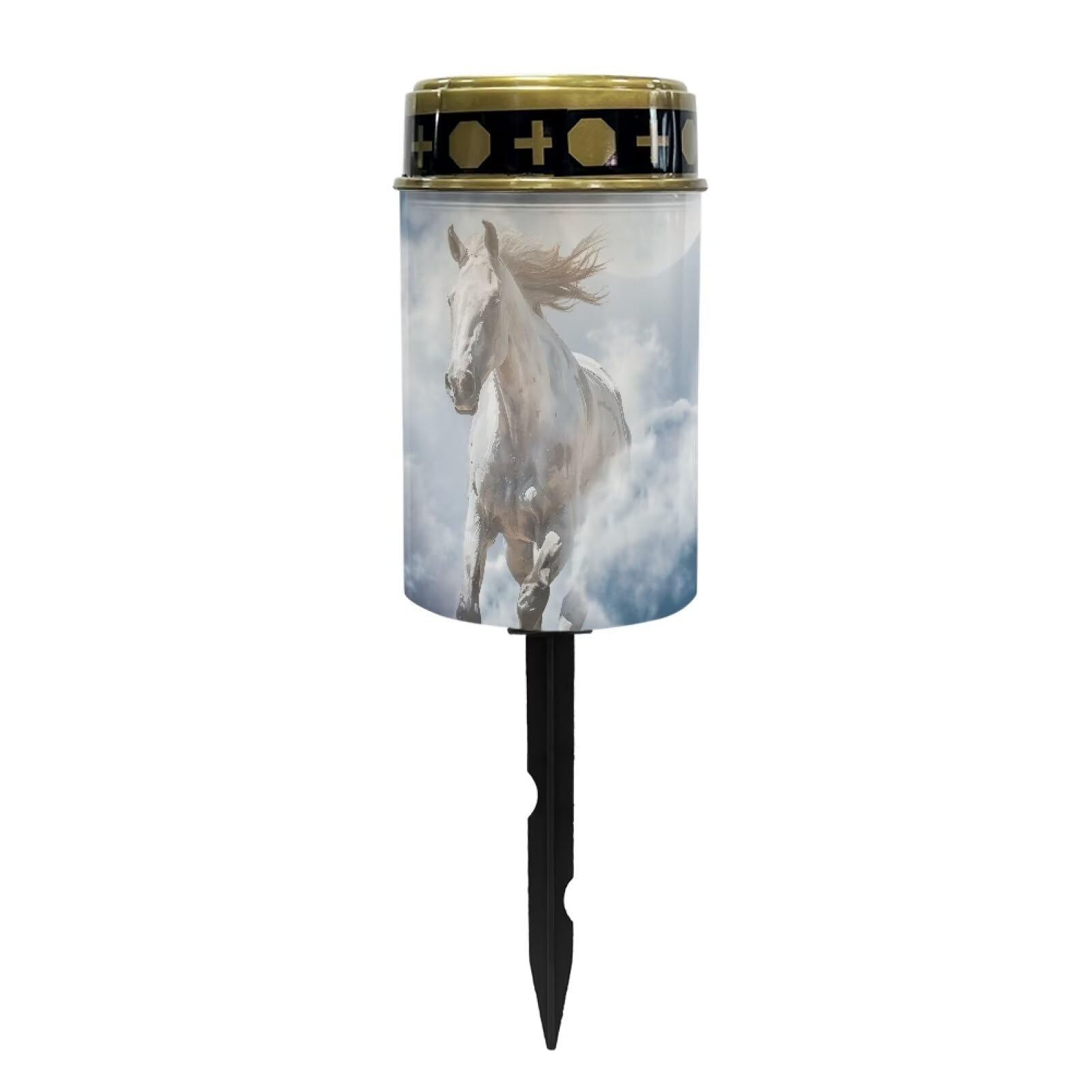 Psesaysky White Horse Cemetery Solar Stake Lights Decorative Solar Pathway Lights Landscape Lights Gravesite Decor for Birthday 