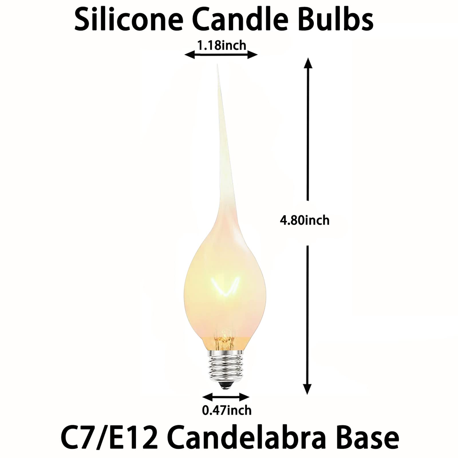 Doratale C7 Silicone Dipped Candle Light Bulbs, 5 Watt Clear, 120 Volt, 12 Pack for Christmas Chandelier & Window Decor