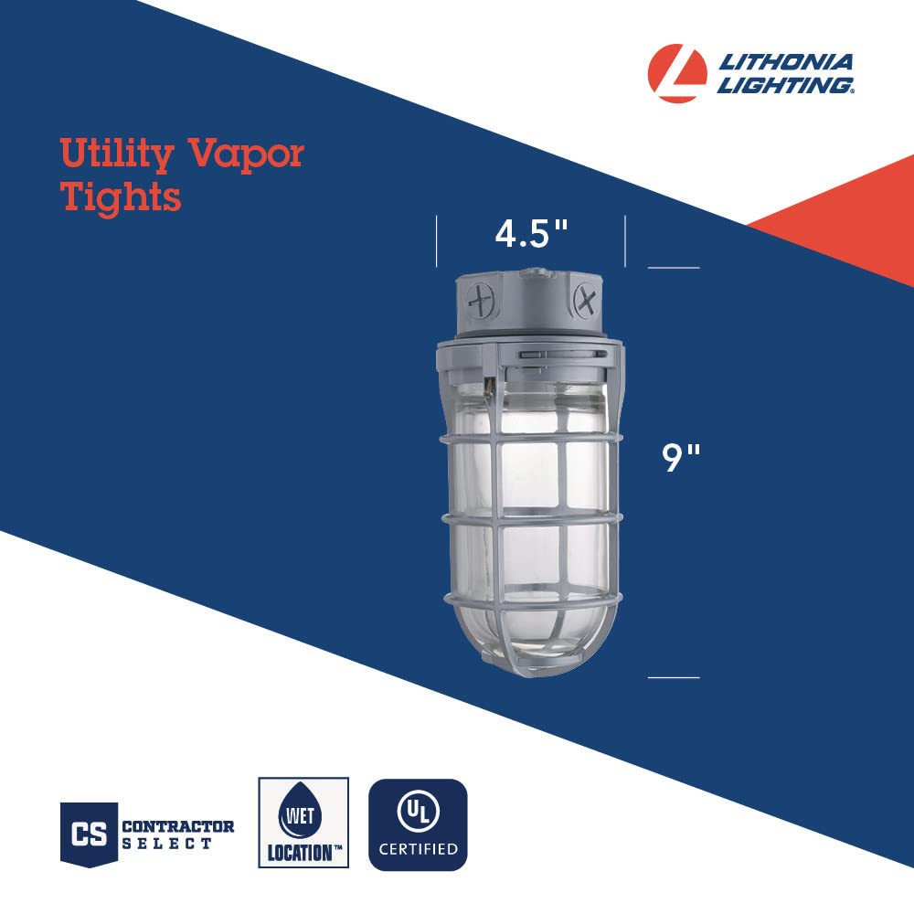 Lithonia Lighting VC150I M12 Utility Vapor Tight Wall Lamp, 150W, Gray, Indoor/Outdoor, Includes Junction Box, Industrial Style