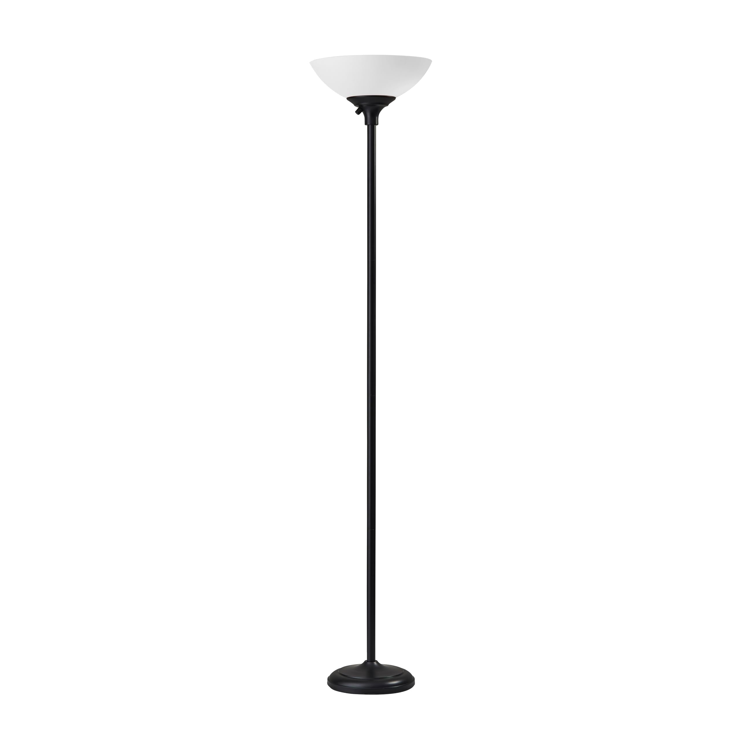 Adesso Black Torchiere Floor Lamp with Frosted White Shade - 300W Double Socket Construction, Modern Accent Lighting for Bedroom