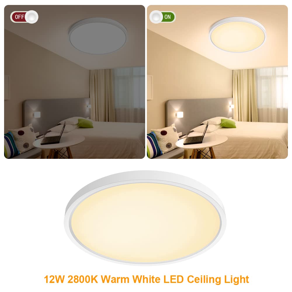 inShareplus LED Flush Mount Ceiling Light, 12W, 7inch, Warm White, Model LV180, Modern Ceiling Fixture for Bedroom, Bathroom, Kitchen