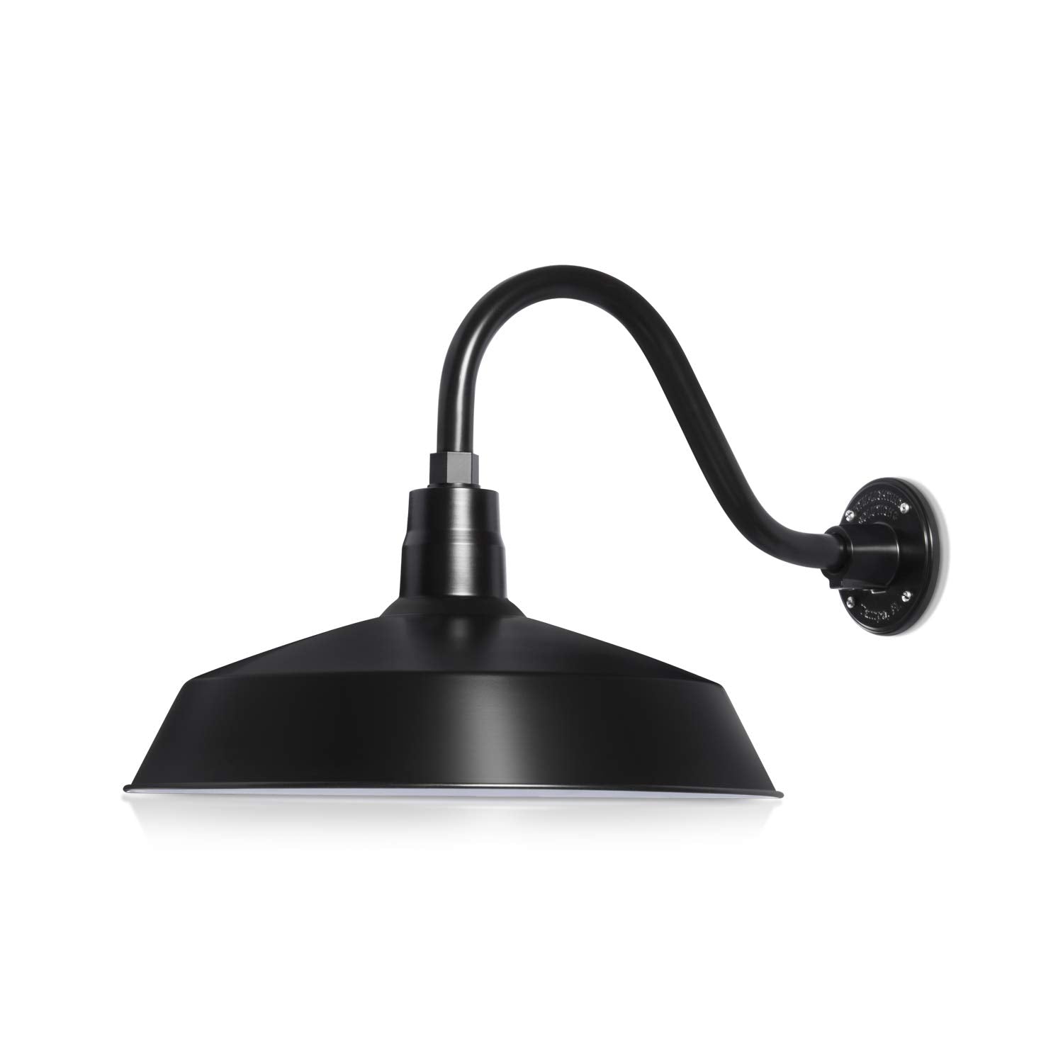 HTM LIGHTING SOLUTIONS Gooseneck Barn Light Fixture, 17in Shade, Satin Black, Alloy Steel, 14.5in Extension Arm, UL Listed, 9W LED Bul