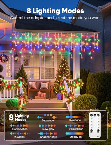 Icicle Lights Outdoor - 66 Ft 736 Led Icicle Christmas Lights With 138 Drops  8 Modes Icicle String Lights With Remote & Timer  Waterproof Fairy Lights For Roof Patio Tree House Decor  Multicolor