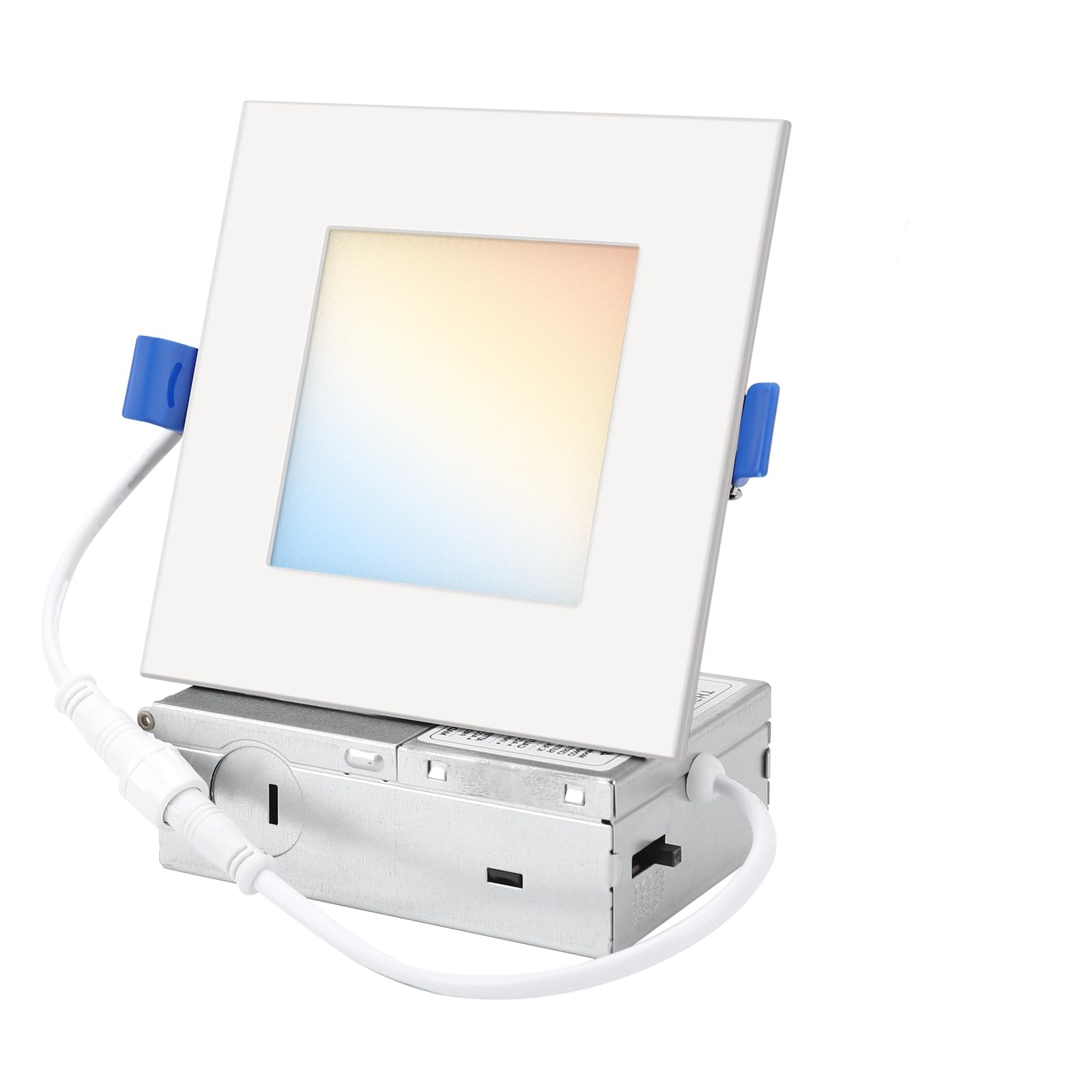 Honzin 1 Pack 6 Inch Square Led Recessed Lighting  5Cct Ultra-Thin Led Ceiling Lights  2700K/3000K/3500K/4000K/5000K Selectable  13W  Ic Rated  Dimmable White Square Trim With Junction Box