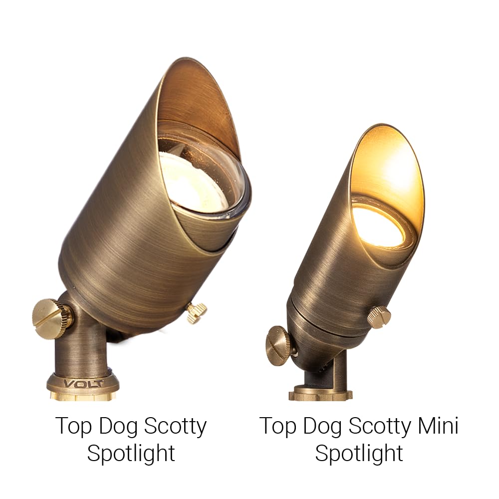 Volt Top Dog Scotty 12V Cast Brass Mini Outdoor Spotlight (Bronze) With 4W 2700K Warm White 350 Lumen Mr11 Led Bulb For Low Volt