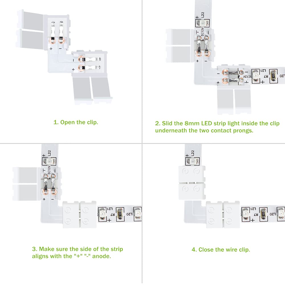 Lightingwill 10Pcs Pack L Shape Solderless Snap Down 2Conductor Led Strip Connector For Right Angle Corner Or 90 Degree Connecti