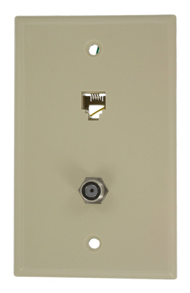 Leviton 40259-I Standard Telephone Wall Jack, 6P4C X F, Screw Terminal, Ivory