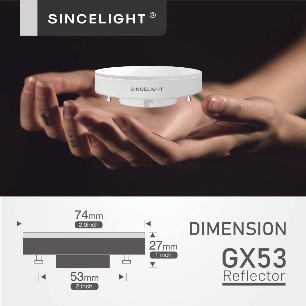 Sincelight Gx53 Led Bulbs, 7W, Reflector, 60W Equivalent, Disc Frosted Puck, Ra92, Warm White 2700K, Retrofit The Gx53 Fittings