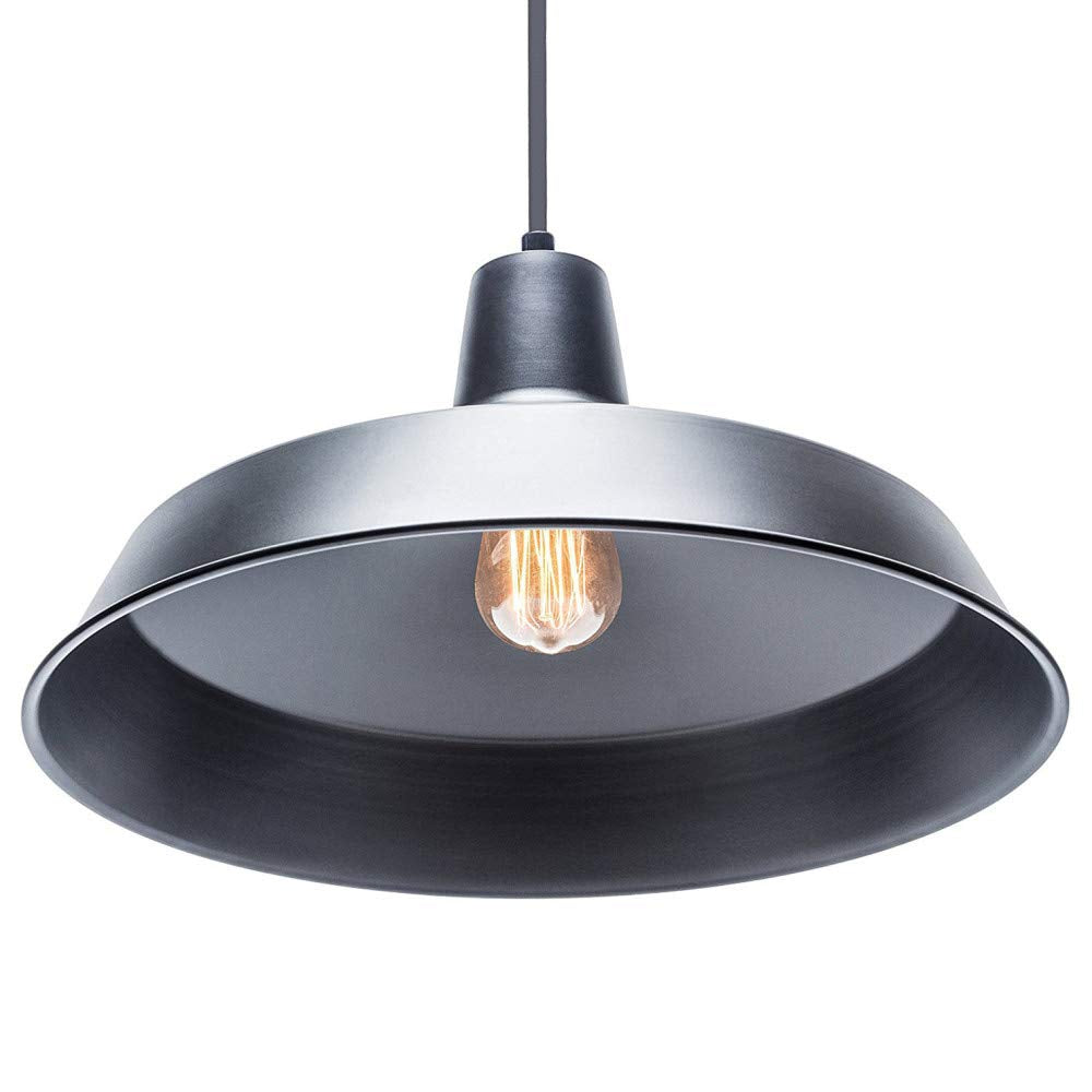 Globe Electric 65151 1-Light Pendant Light Fixture, Metal, Matte Black, 15ft Cord, In-Line Switch