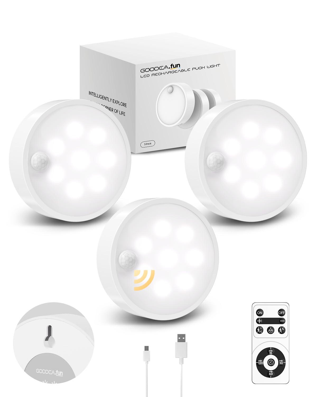 Led Under Cabinet Lights,1200mAh Puck Lights with Remote, Led Motion Sensor Cabinet Light Dimmable Under Counter Lights Wireless