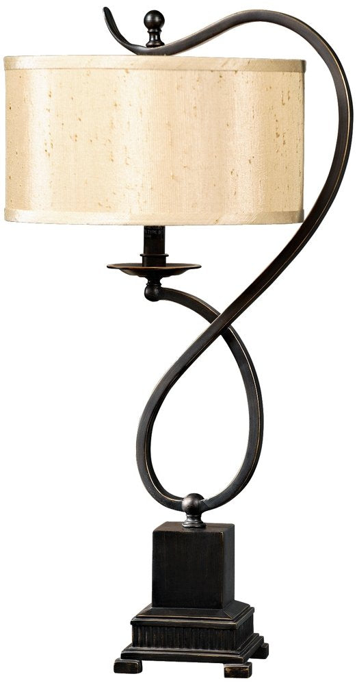 Crestview Collection Metal Table Lamp - 12x12x27 Bronze Finish with Beige Drum Shade (Model 621940)