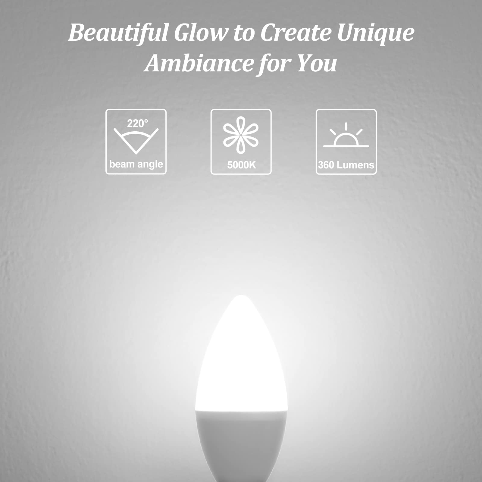 Brightever Candelabra LED Light Bulbs, 4W, Daylight White 5000K, E12 Base, Non-Dimmable, 6 Count Pack