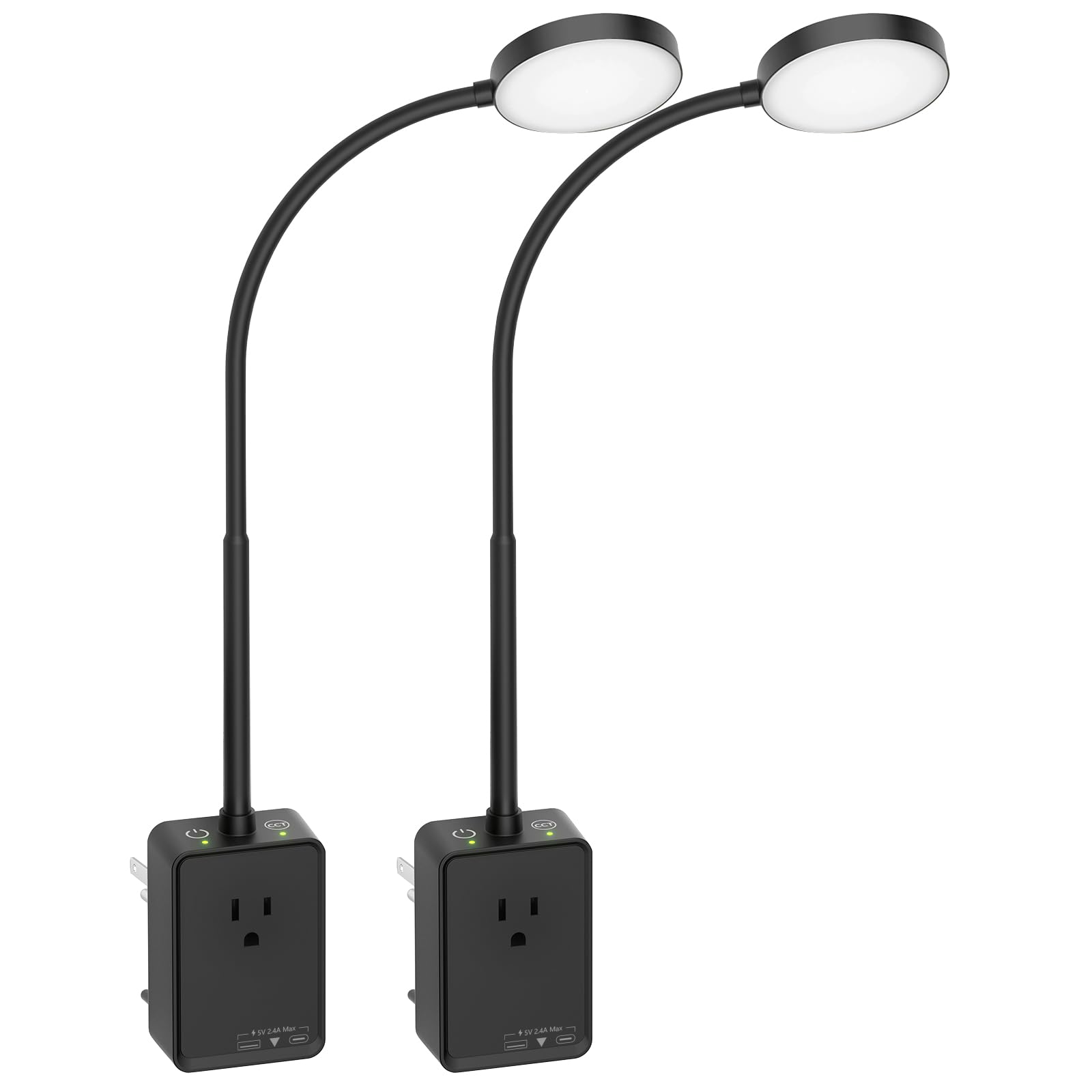 PRINCEWAY Plug in LED Wall Mounted Reading Lights, 2 Pack Black Dimmable LED Wall Lamps with Plug, Power Outlet Extender, USB Po