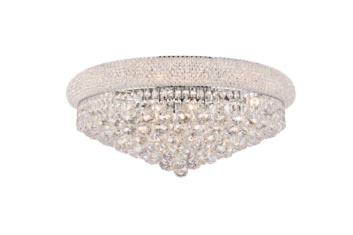 Elegant Lighting 1800F24C/RC Primo Collection 12-Light Flush Mount Royal Cut Crystals with Chrome Finish