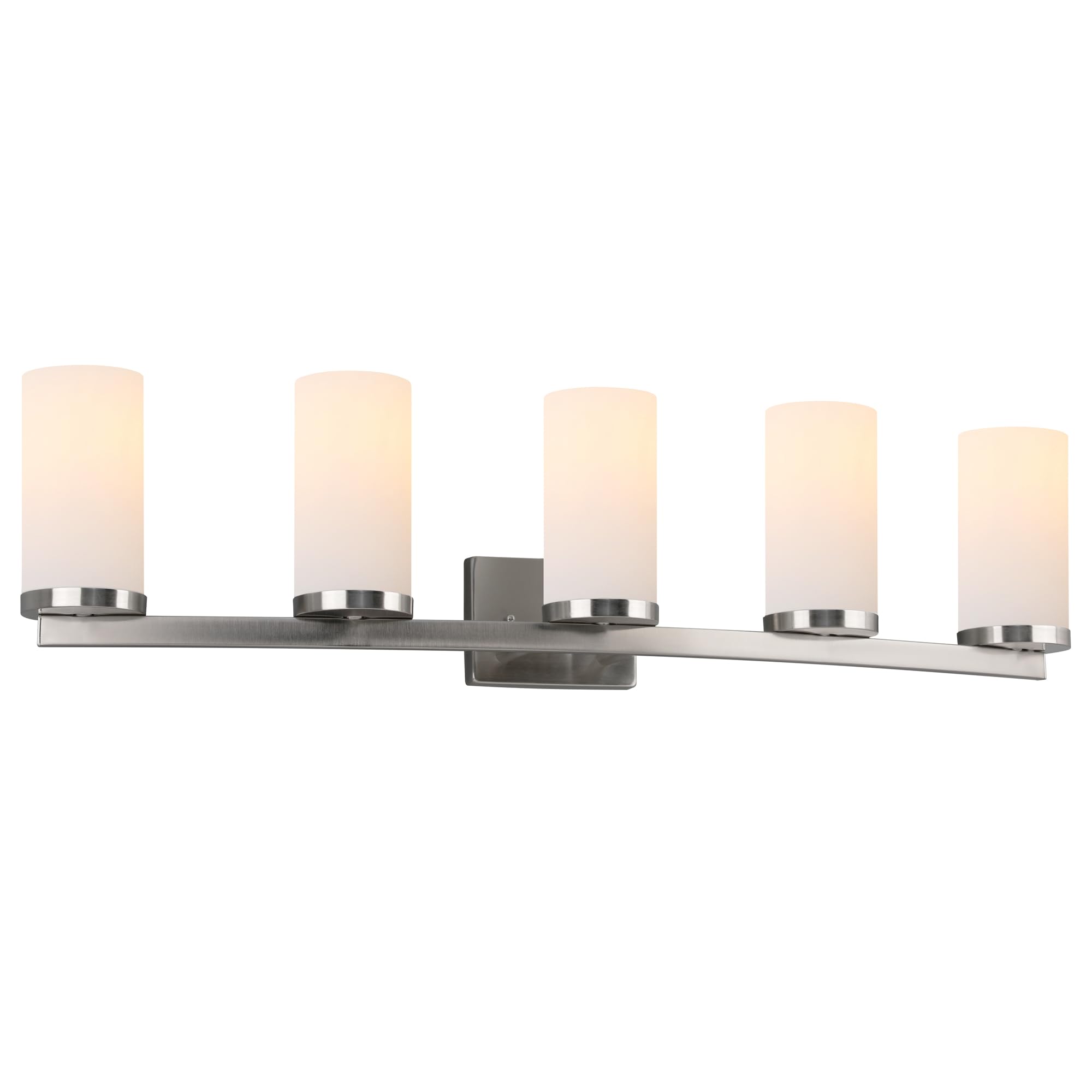 Design House Desta Vanity Light, 5-Light, Curved Bar Design, Frosted Glass Glow, Dimmable, Up/Down Mountable, E26 Socket, Satin 