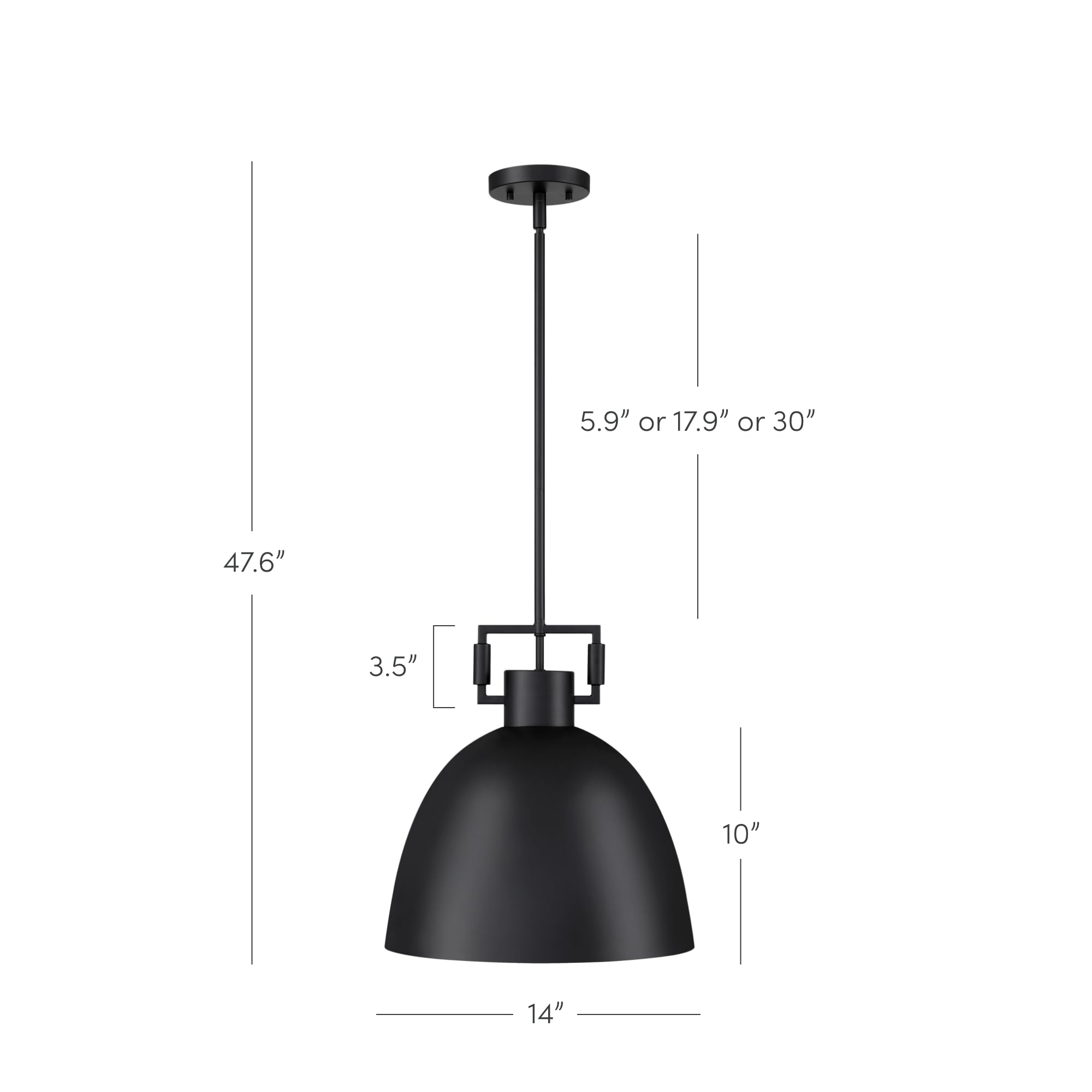 Nathan James Leigh Pendant Light Set of 2, Matte Black Metal, Adjustable Cord, for Kitchen Island or Entryway, Model 12206-2