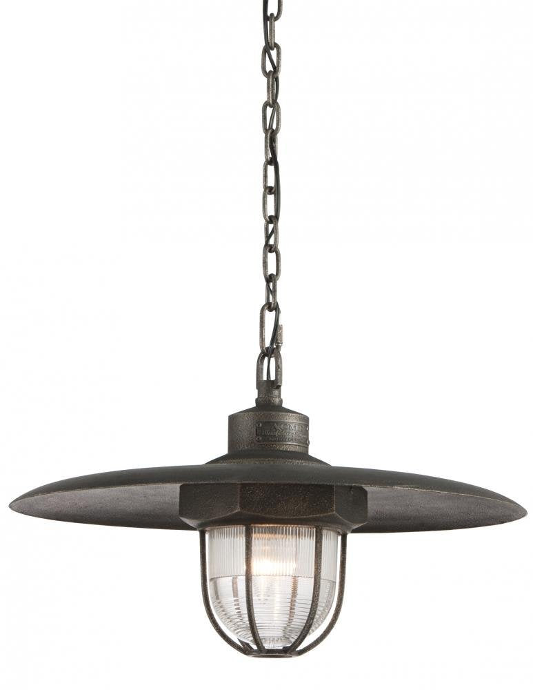 Troy Lighting Acme 22W Pendant - Aged Silver Finish with Clear Pressed Glass Shade