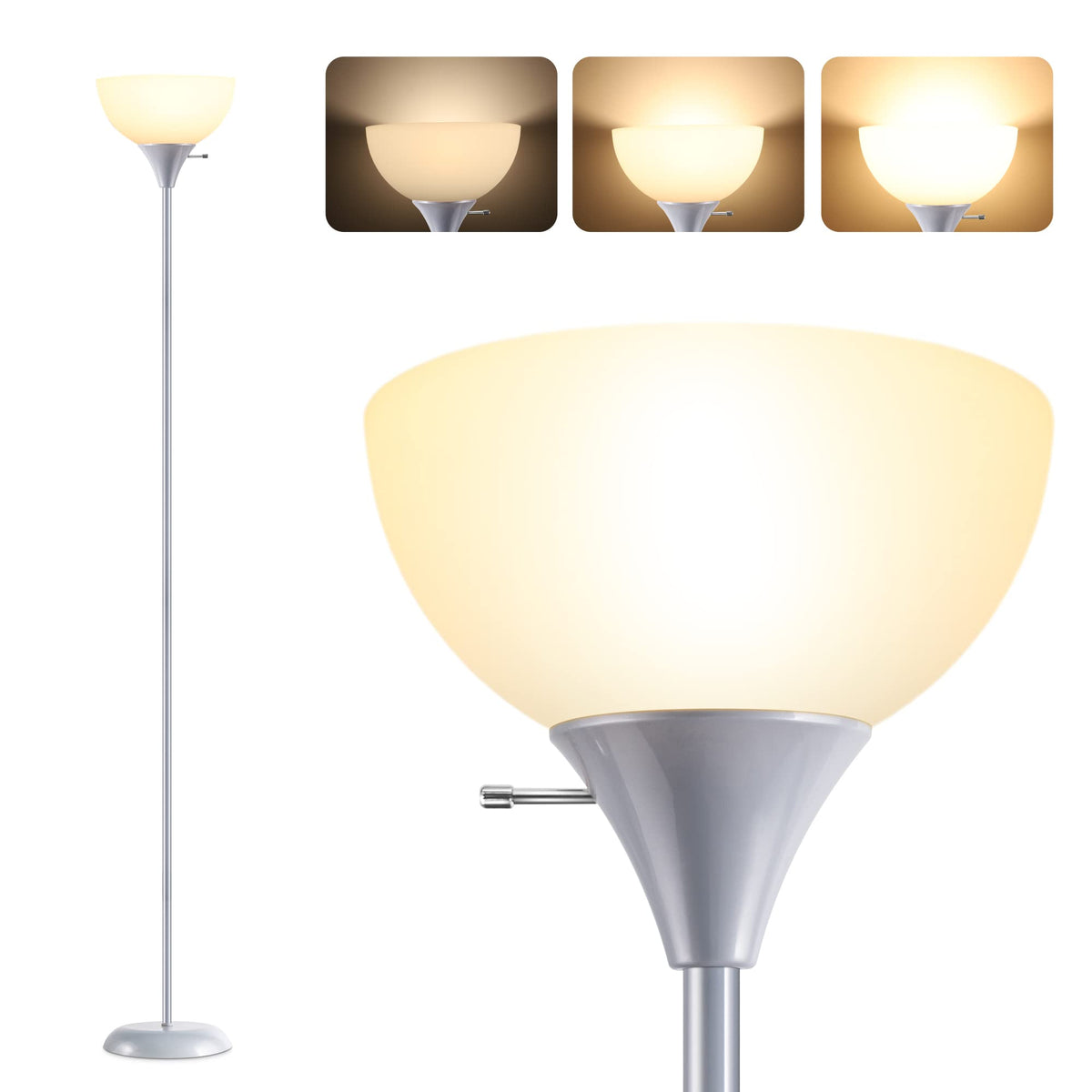 Rislg Standing Lamp, Modern Floor Lamp With Drop-Resistant White Lampshade, 3 Brightness Levels, E26 Socket, Industrial Floor La