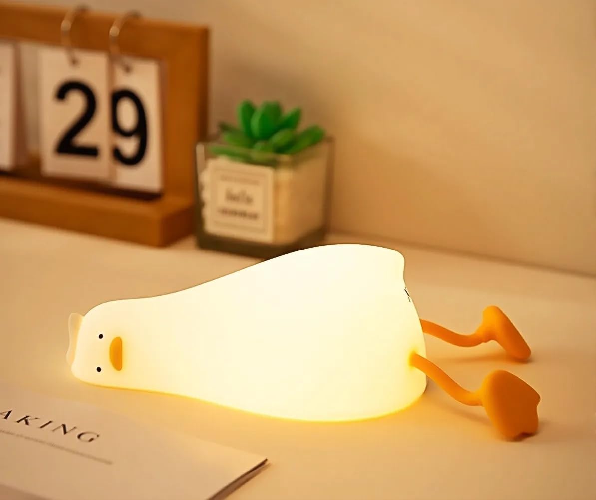 Lurk Deep Lying Flat Duck Night Light for Kids,Touch Dimmable,Rechargeable Portable Squishy Silicone Led Nightlight,Kawaii Gift,