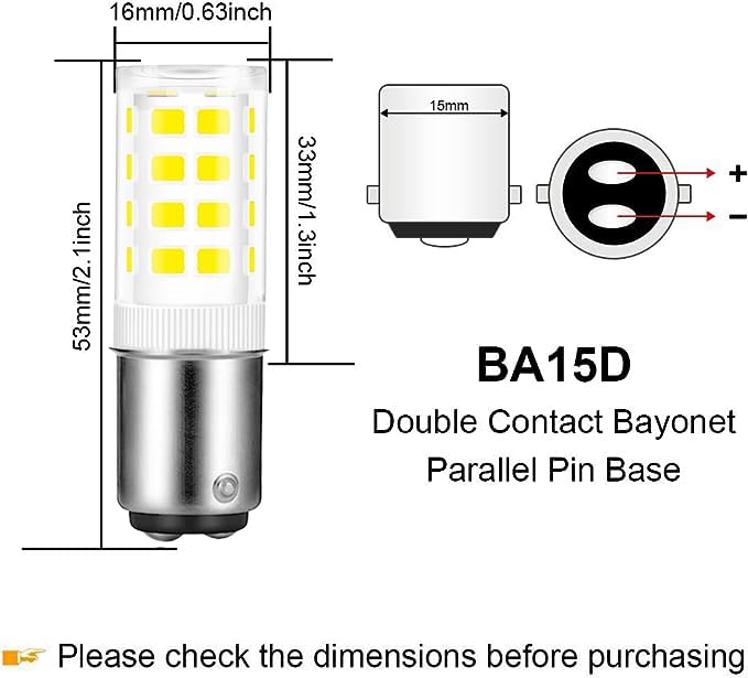 Ssxbf Ba15D Led Double Contact Bayonet Base 120 Volts 4W Bulb,Daylight 6000K,40W Halogen Replacement Bulb,Sewing Machine Bulbs P