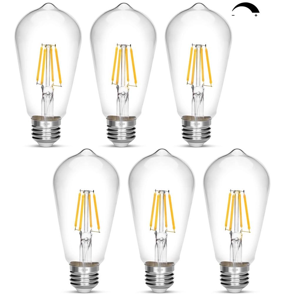 NOTOC Dimmable Vintage Edison Bulb 4W Equivalent 40W Incandescent ST18 Antique LED Filament Bulbs Daylight White 4000K 450 Lumens E26 Led Bulb Pack of 6