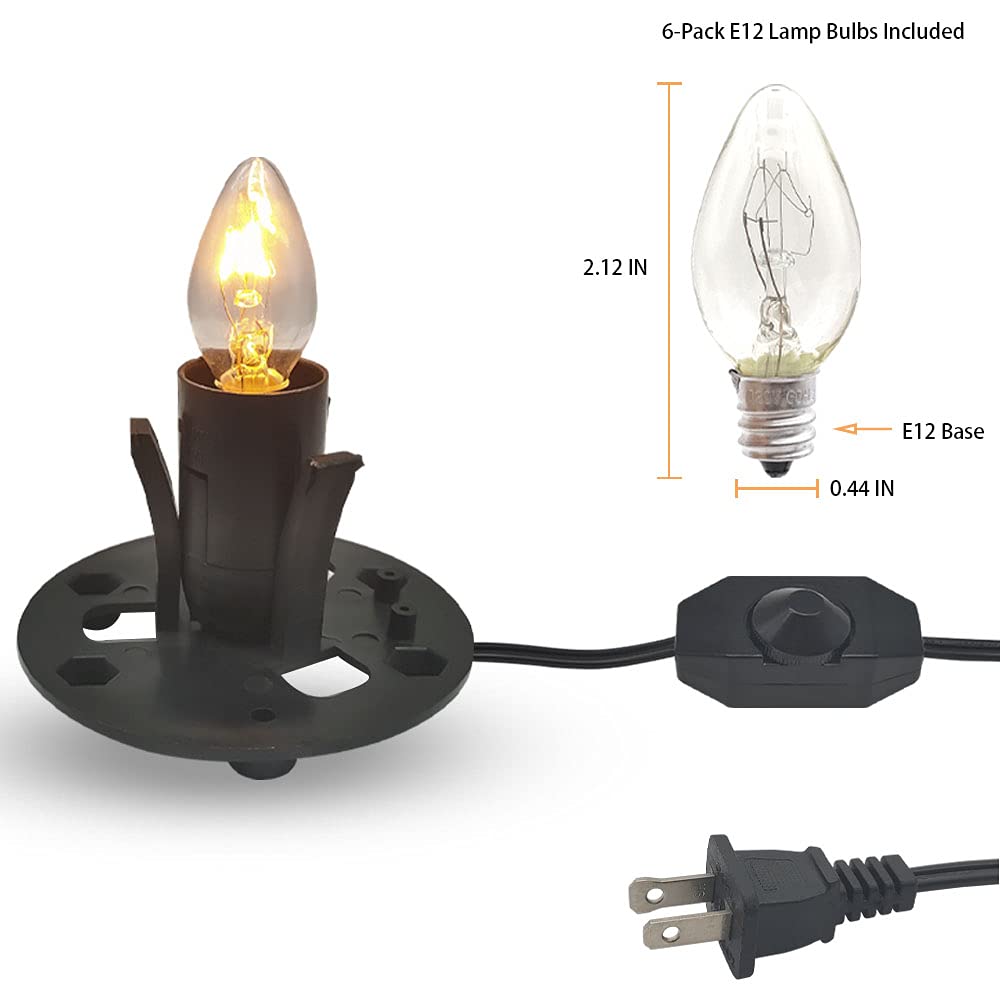 New Orange Heart Himalayan Salt Lamp Replacement Cord with Dimmer, 6FT, Black, Includes 6-Pack 15W E12 Halogen Bulbs, Model SLCR6B006