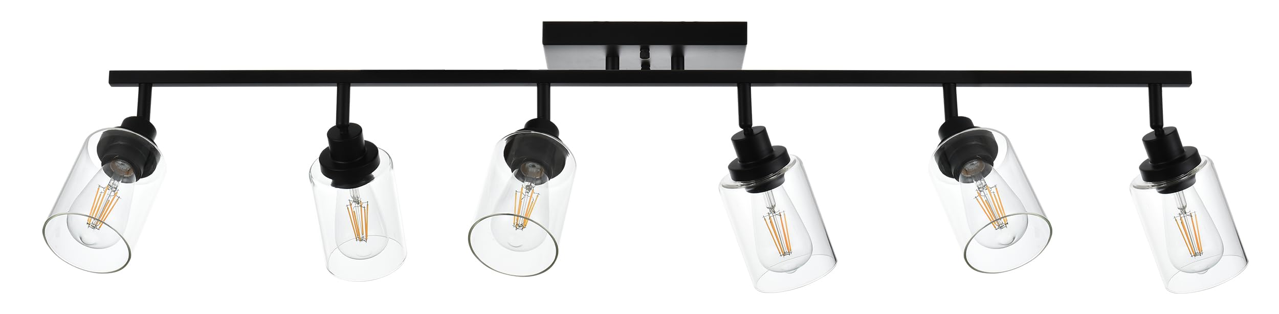 Melucee Ceiling Track Lighting Kits 6 Light Bathroom Light Fixtures Wall Mount With Flexibly Rotatable Light Head, Modern Black Spotlights With Clear Glass Shade