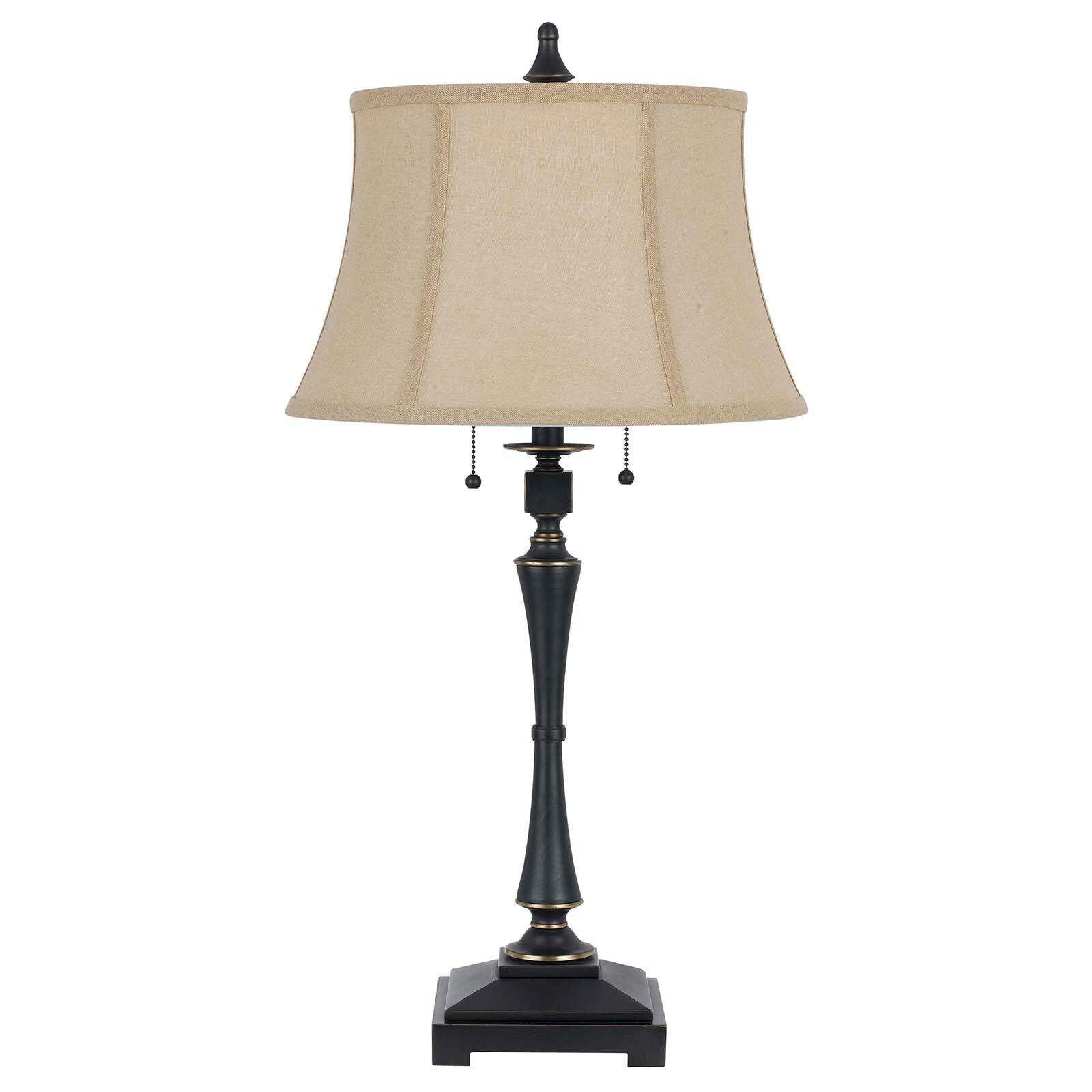 HomeRoots Two Light Table Lamp, 31 in., Bronze Metal with Beige Empire Shade, Model 524692