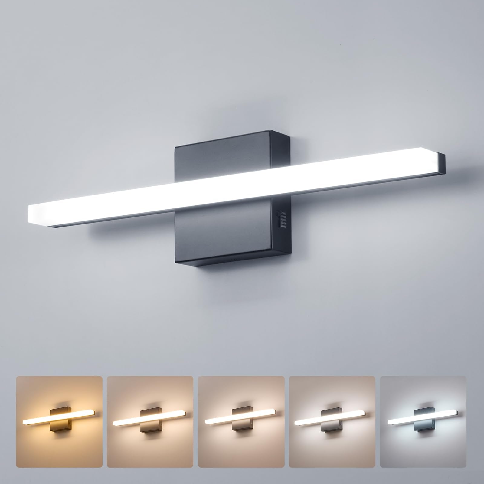 Combuh 5CCT Bathroom Light Fixtures Over Mirror, 16 Inch Matte Black LED Vanity Lighting Bar for Restroom, 10W 880LM Modern Wall