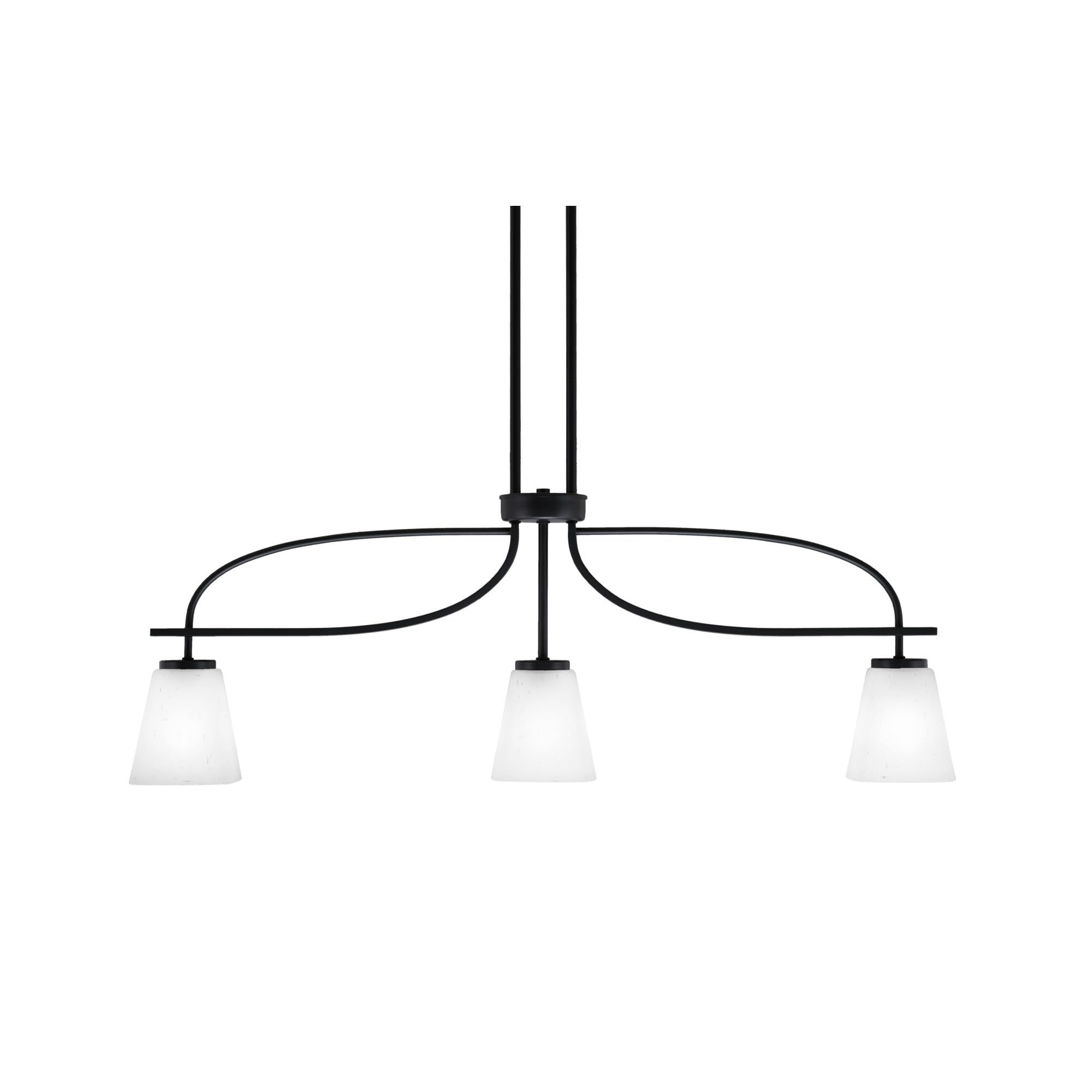 Cavella 3 Light Island Light Shown in Matte Black Finish with 4.5&quot; Square White Muslin Glass