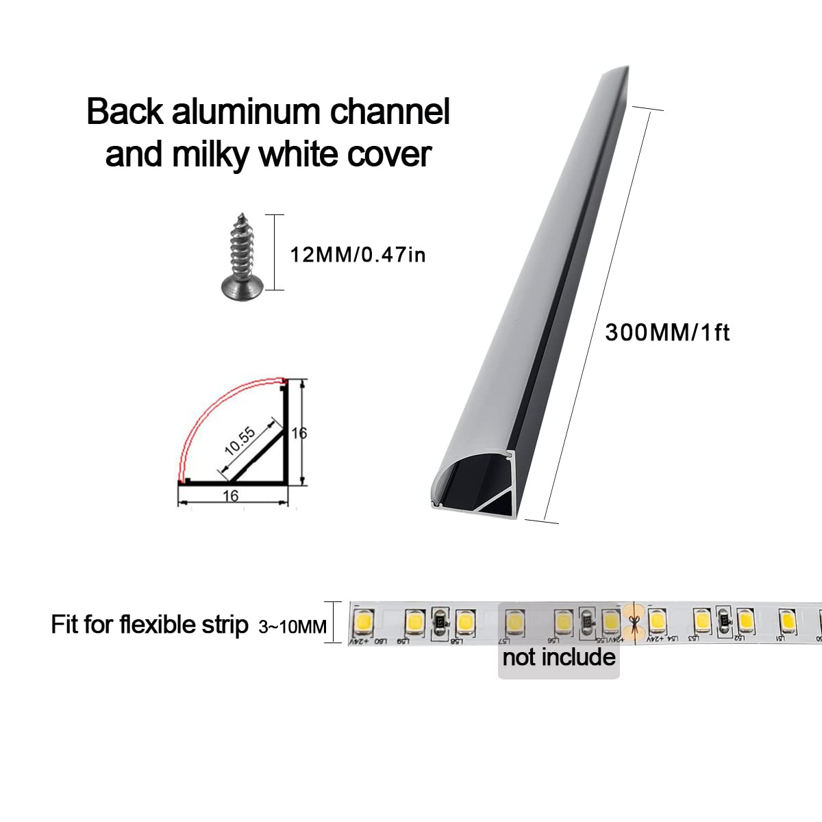 Hamrvl 6-Pack 30Cm/1Ft Led Channel Diffuser Black Aluminum With Mliky White Cover V Shape 16X16Mm,Led Strip Diffuser Track With