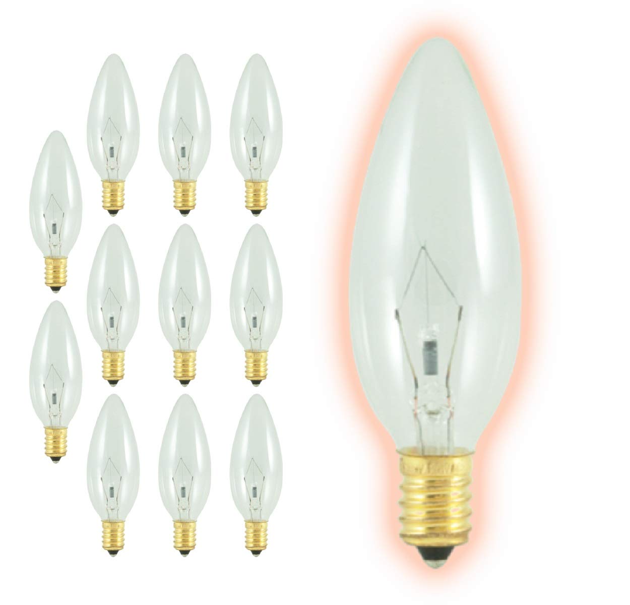 Goodbulb 25 Watt Torpedo Candelabra Light Bulbs B10 Clear Finish E12 Base 2700K Soft White Light Dimmable 25W 175 Lumens Decorat