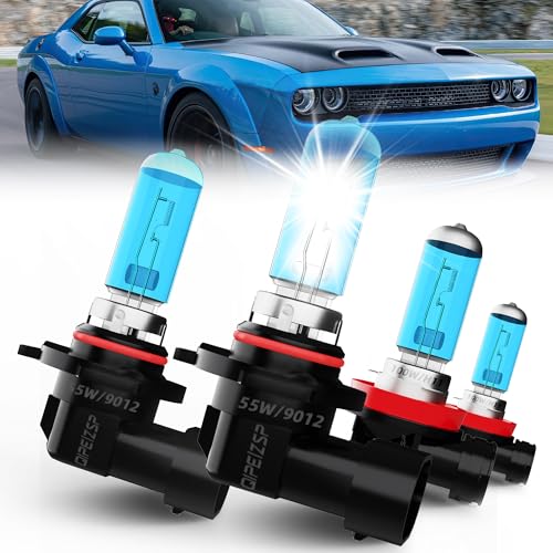 QIPEIZSP compatible with dodge challenger 2015-2020 halogen headlight bulbs, 9012/HIR2 High Beams/Low Beams+ H11/H8/H9 halogen F