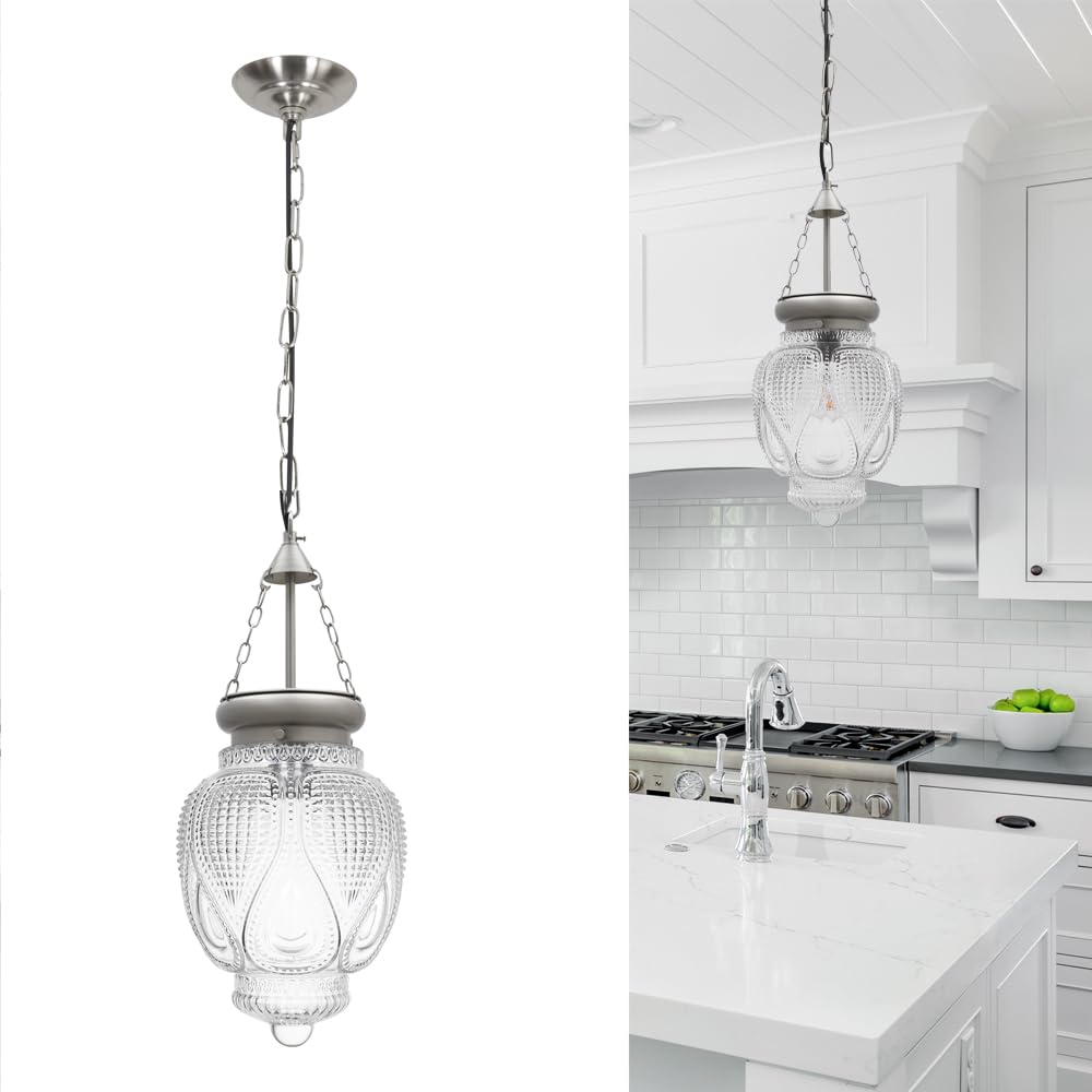 Modern Pendant Light, Brushed Nickel Pendant Light for Kitchen Island, Adjustable Hanging Ceiling Light Fixture, Large Farmhouse