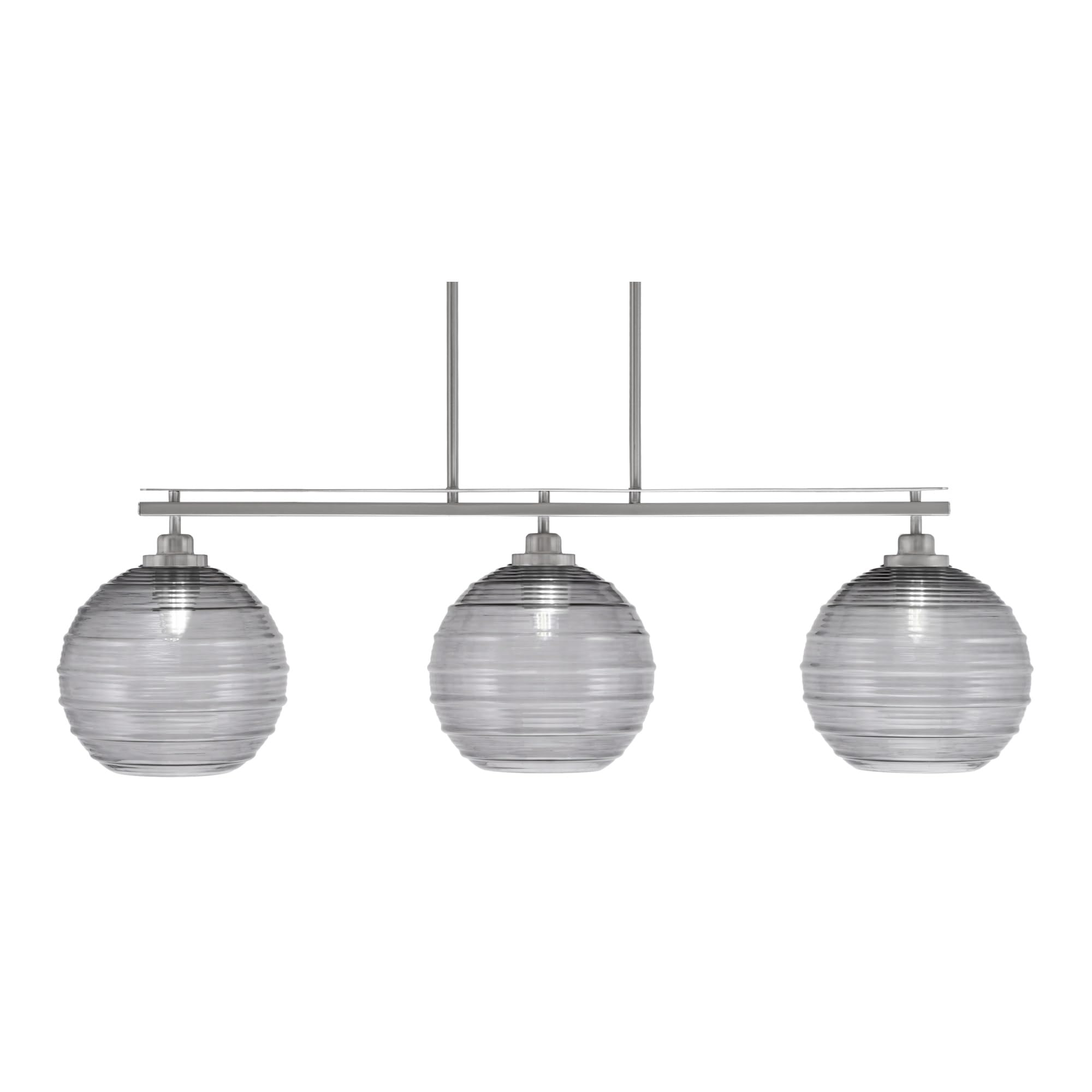 Toltec Lighting Odyssey 3-Light Island Light, Brushed Nickel Finish, 10in Smoke Ribbed Glass