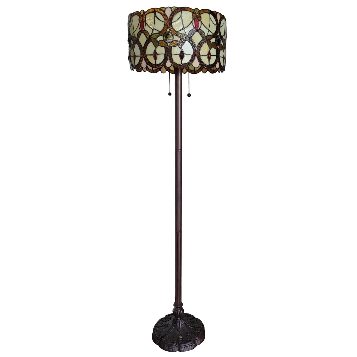 Homeroots Brown Two Light Traditional Floor Lamp With Stained Glass Drum Shade, 63&quot;
