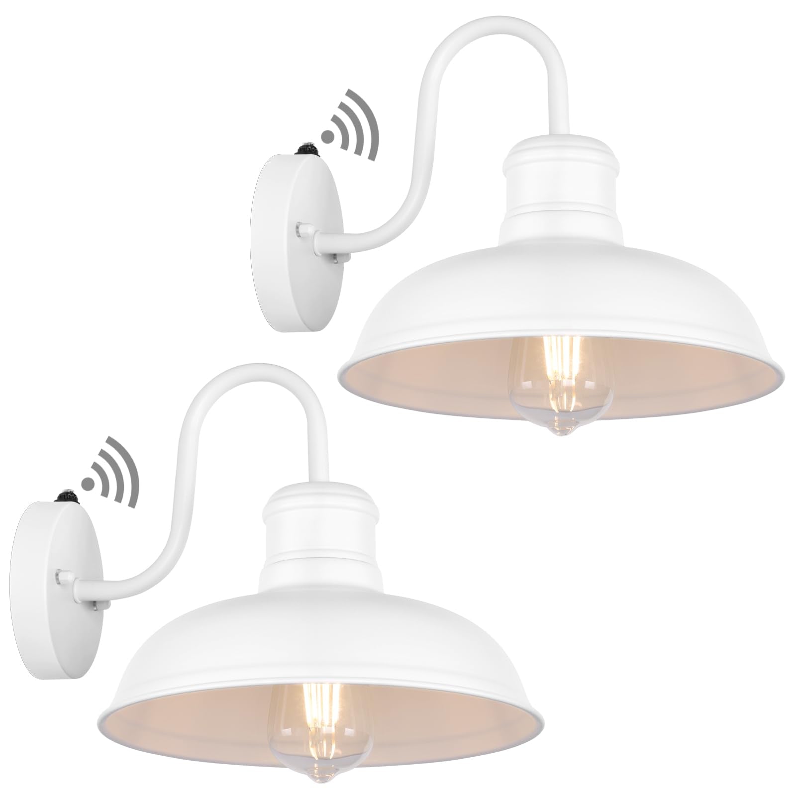 TOBUSA 2-Pack Dusk to Dawn Outdoor Wall Lights, Exterior Farmhouse Gooseneck Barn Light, White Vintage Outside Wall Mount Light 