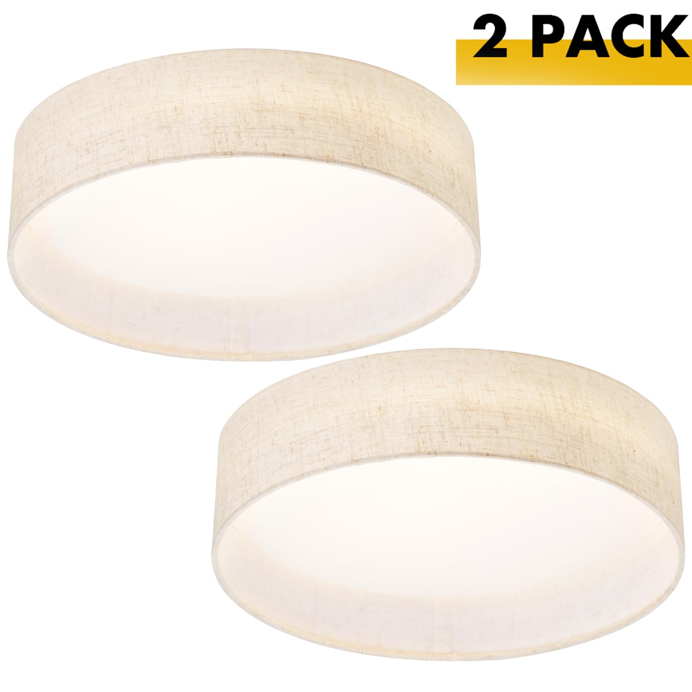 Hamilyeah LED Flush Mount Ceiling Light Fixture Set of 2, 12" Dimmable Drum Light with Fabric Shade, Beige, Model CL