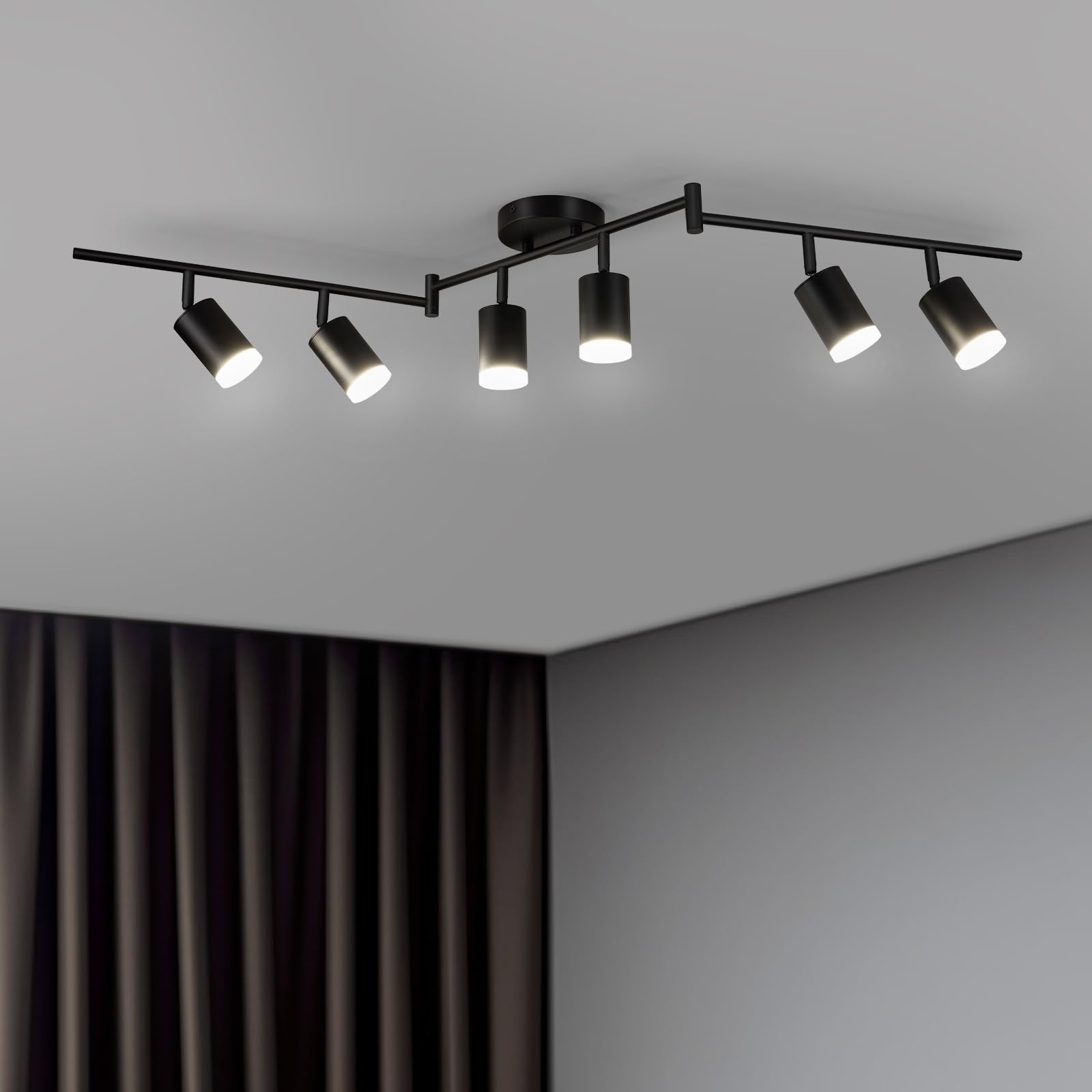 Bojim 6 Light Black Track Lighting Kit, Modern LED Track Lighting Fixtures Ceiling, Flexibly Rotatable LED Light Head with Acryl