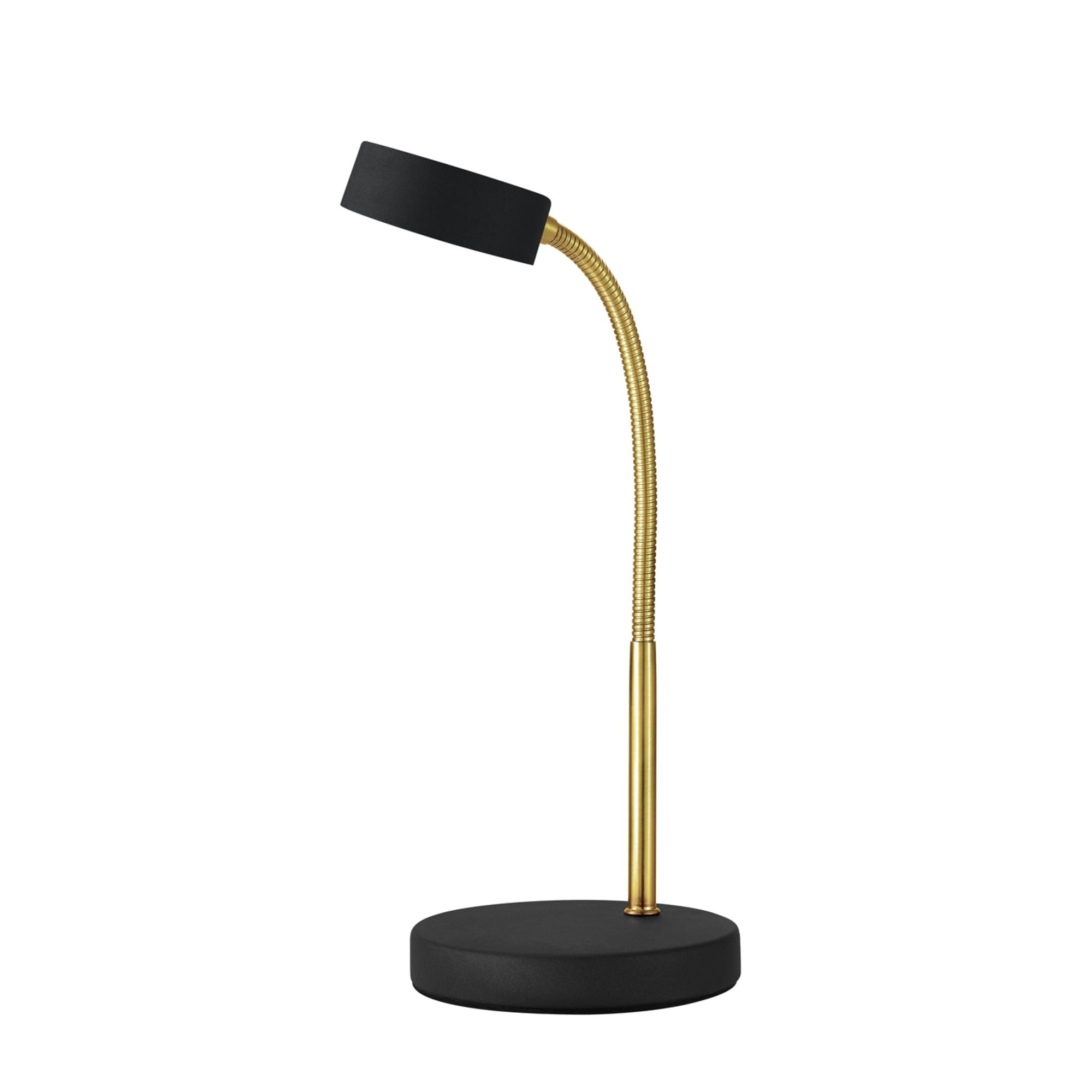 Globe Electric Desk Lamp, Gooseneck, 5W LED, 250 Lumens, 15.45in, Matte Black & Gold, Model 30061