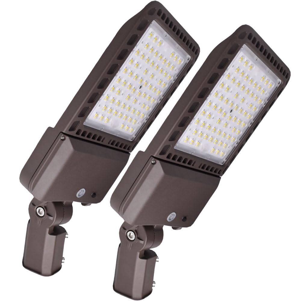 2 Pack 300W LED Parking Lot Lights Adjustable Slip Fitter Outdoor Lighting with Dusk to Dawn 39000LM IP65 Waterproof 5000K LED Street Shoebox Pole Lights 110-277V for Commercial Lighting ETL Listed