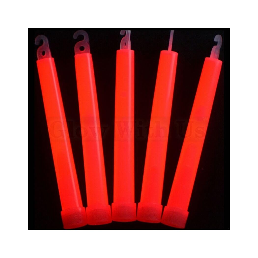 Glow Sticks Bulk Wholesale, 100 6” Industrial Grade Red Light Sticks. Bright Color, Glow 12-14 Hrs, Safety Glow Stick with 3-Year Shelf Life, GlowWithUs Brand